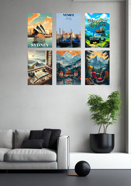 Adventure Voyage Edition – Inspirational Travel Poster Collage 6 Set | A4 Size Wanderlust Wall Art