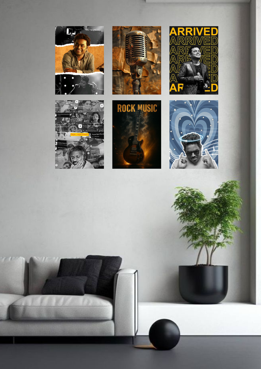 Legendary Music Icons Collage 6 Set Posters – A4 Size | Musical Inspiration & Retro Wall Art Collection