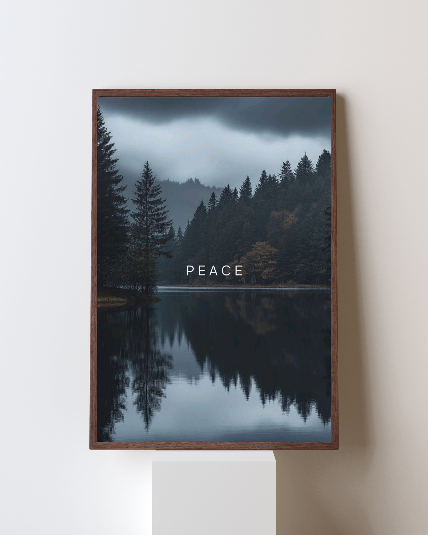 “PEACE” Minimal Nature Poster | Calm Forest Lake Wall Art | Motivational Serenity Frame