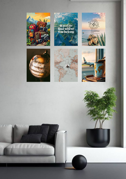 Wanderlust Dreams Edition – Inspirational Travel Poster Collage 6 Set | A4 Size Adventure Wall Art