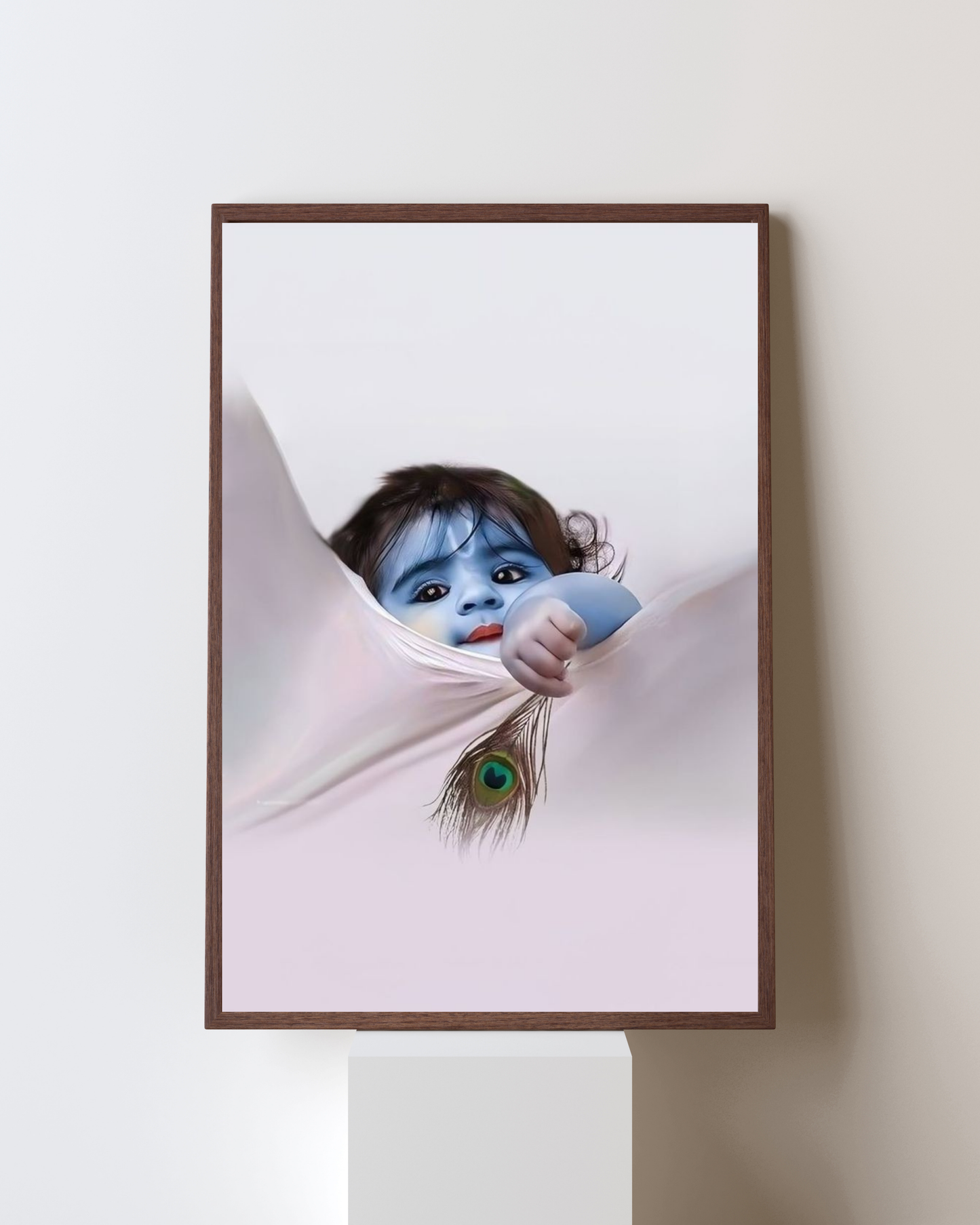 Divine Innocence – Baby Krishna with Peacock Feather Framed Wall Art