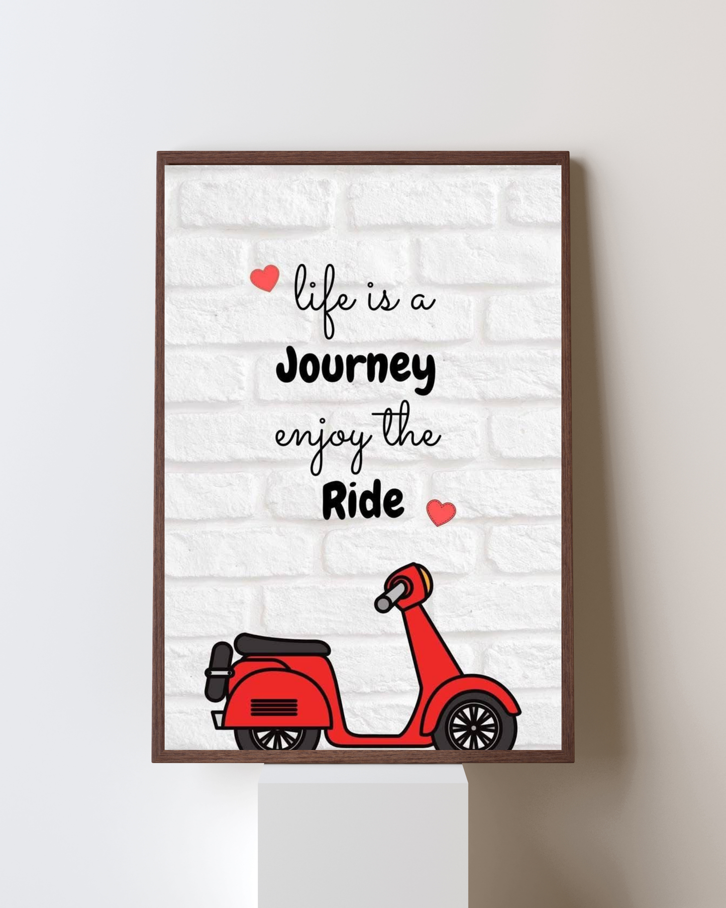 Life is a Journey, Enjoy the Ride” Motivational Wall Art | Red Scooter Quote Poster