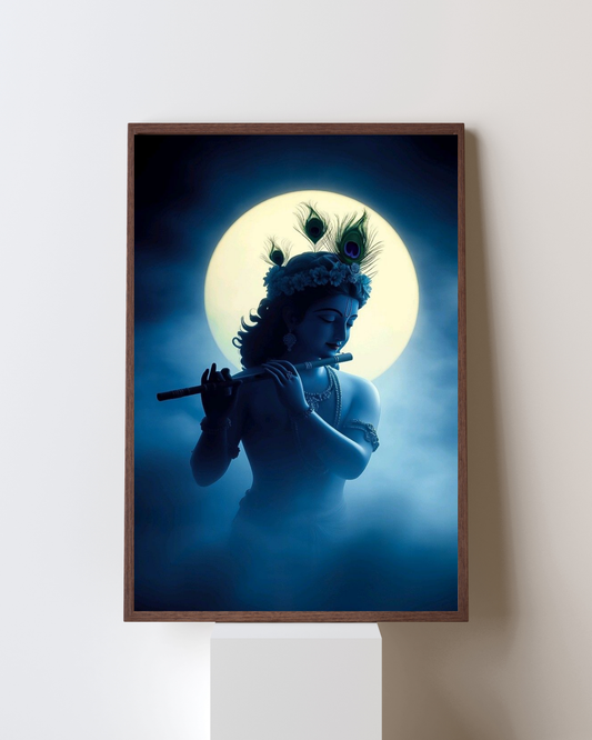 Moonlit Melody – Lord Krishna Flute Framed Wall Art