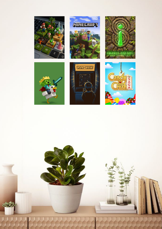 Retro & Modern Game Icons Collage 6 Set Posters – A4 Size | Gaming Legends Wall Art Collection