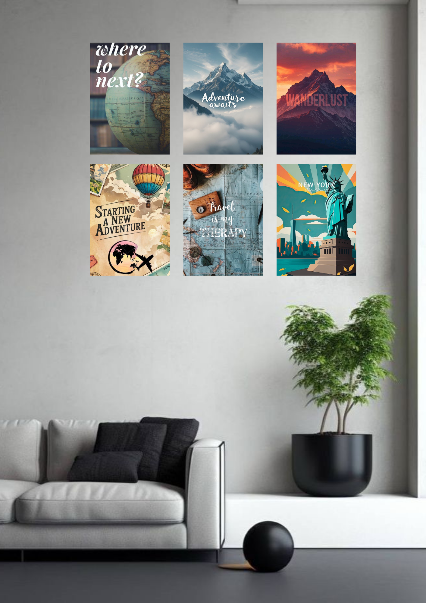 Adventure Awaits Edition – Inspirational Travel Poster Collage 6 Set | A4 Size Wanderlust Wall Art