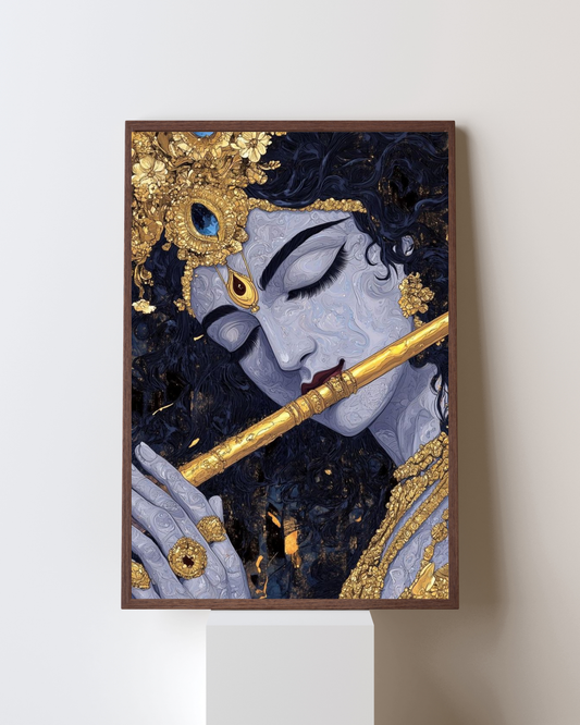 Melody of the Divine – Lord Krishna Playing the Flute Framed Wall Art