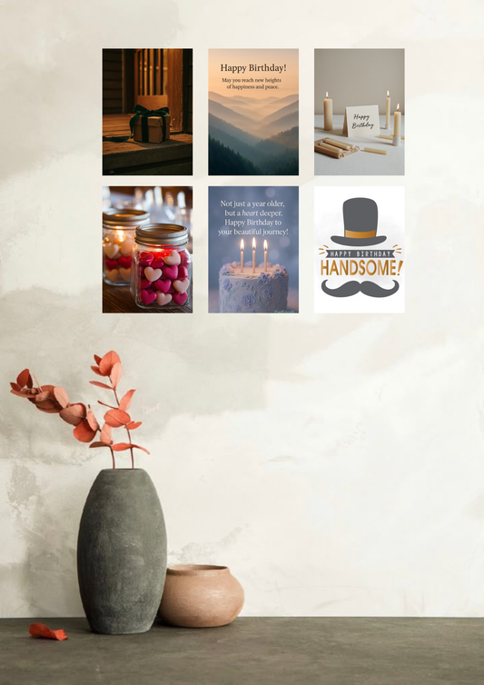 Birthday Edition Collage 6 Set Posters – A4 Size | Warm Wishes & Celebration Wall Art Collection
