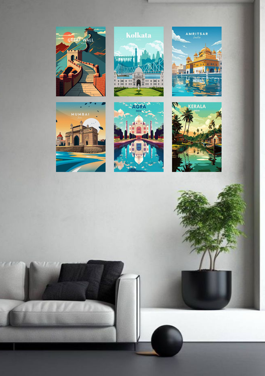 Incredible India Edition – Inspirational Travel Poster Collage 6 Set | A4 Size Wanderlust Wall Décor