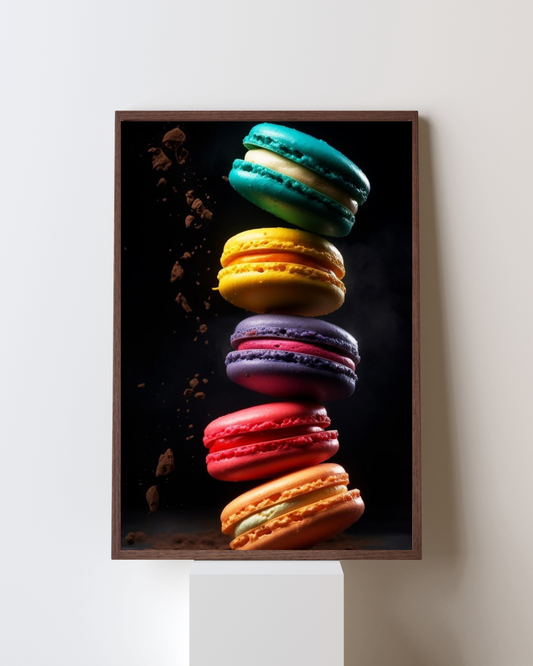 Colorful Macarons – Aesthetic Food Wall Art | Modern Kitchen & Café Decor Frame