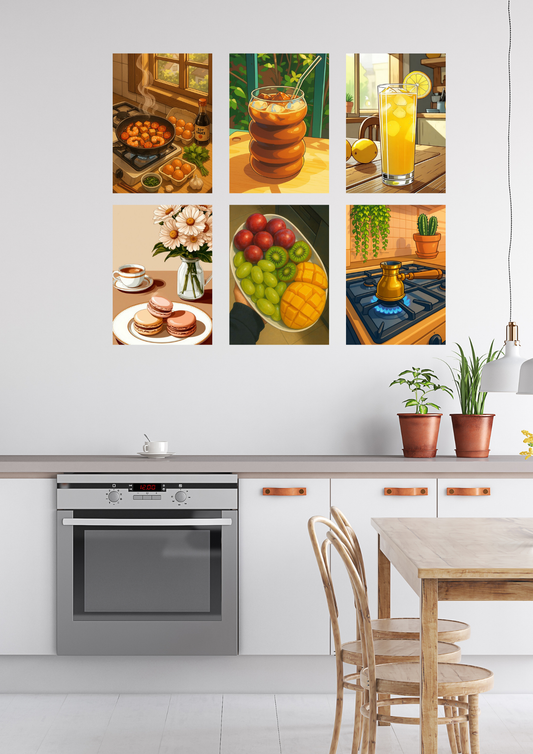 Kitchen Collage Poster Set – 6 A4 Wall Prints | Cozy Kitchen Moments Collection