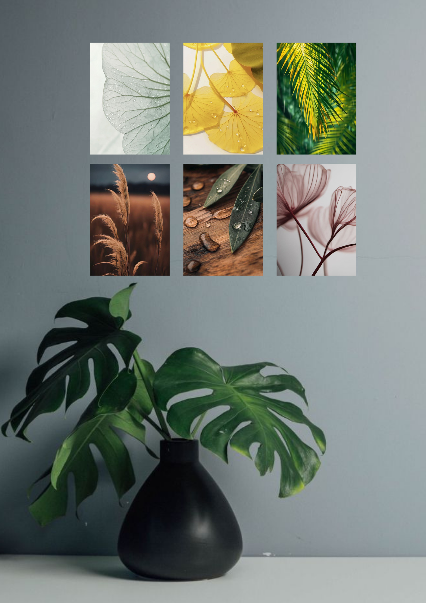 Aesthetic Botanical Serenity Collage 6 Set Posters – A4 Size | Minimal Nature & Leaf Wall Art Prints