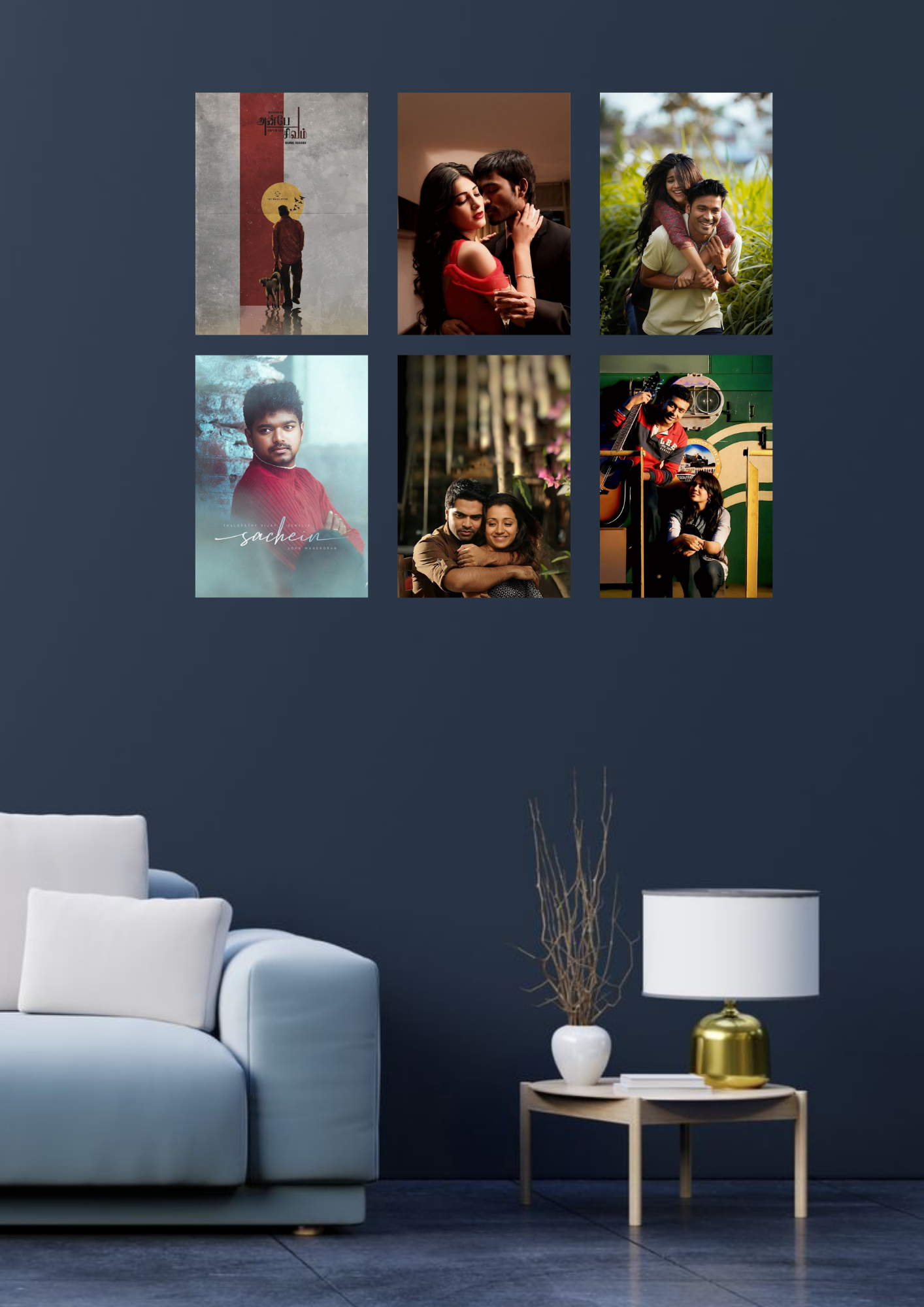 Romantic Tamil Movie Edition Collage 6 Set Posters – A4 Size | Classic Kollywood Love Story Wall Art