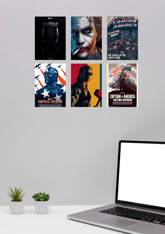 Marvel Hero Legends – 6-Poster Premium Wall Art Set (A4 Size)