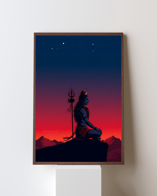 Meditative Mahadev – Lord Shiva in Tranquil Sunset Framed Wall Art