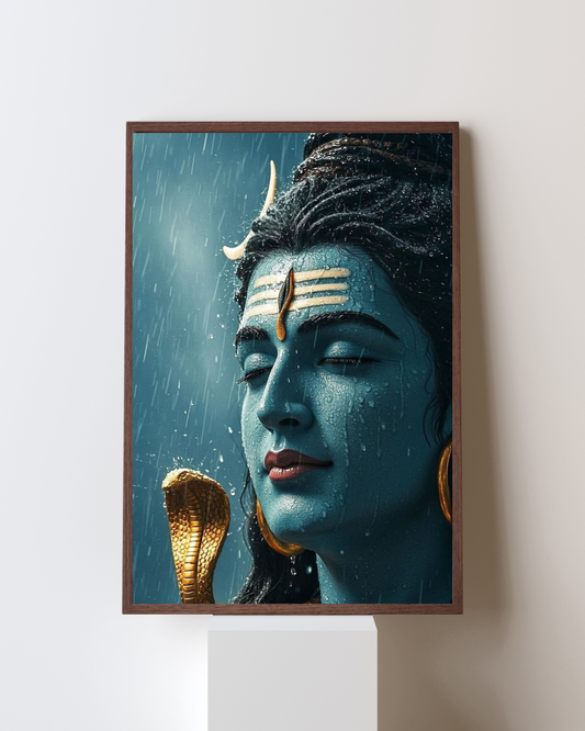Mahadev in the Rain – The Calm Within the Storm Framed Wall Art