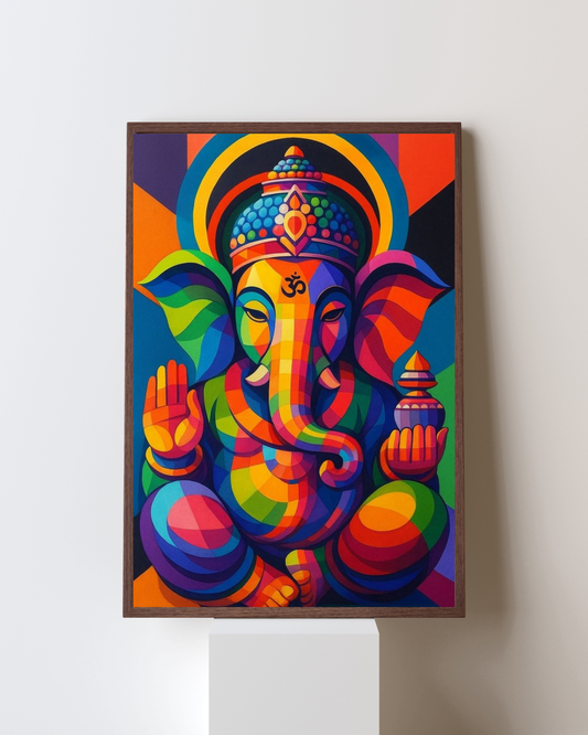 Sacred Spectrum – Lord Ganesha Geometric Colorburst Framed Wall Art