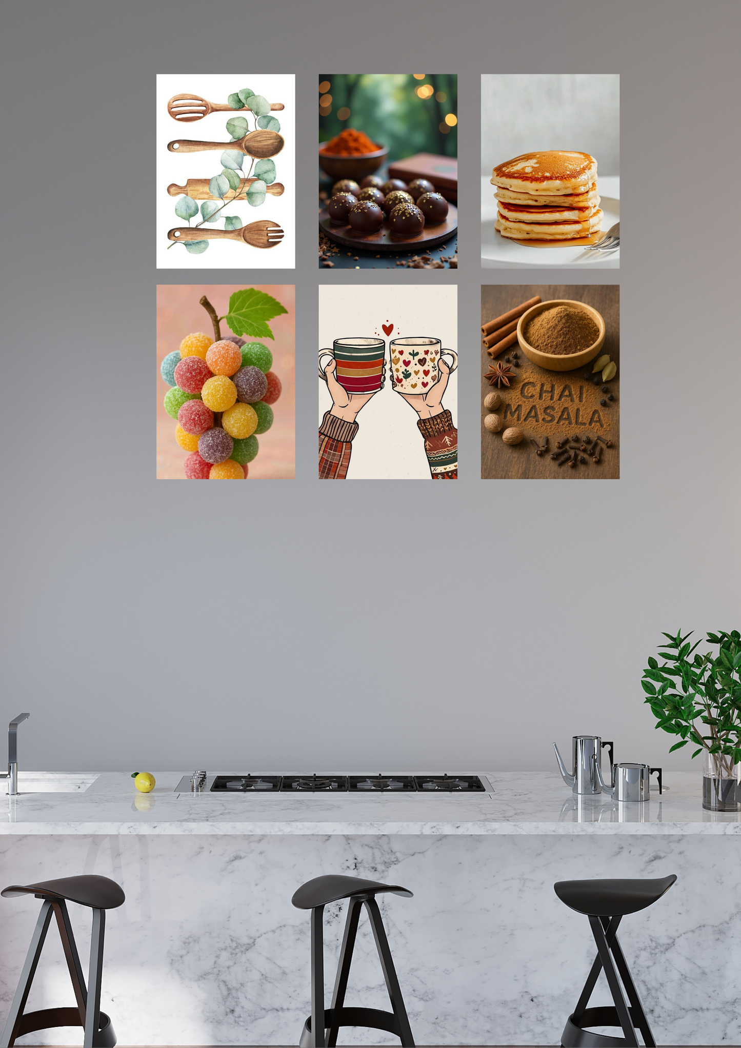 Kitchen Essentials Poster Collage – 6 Set (A4 Size)