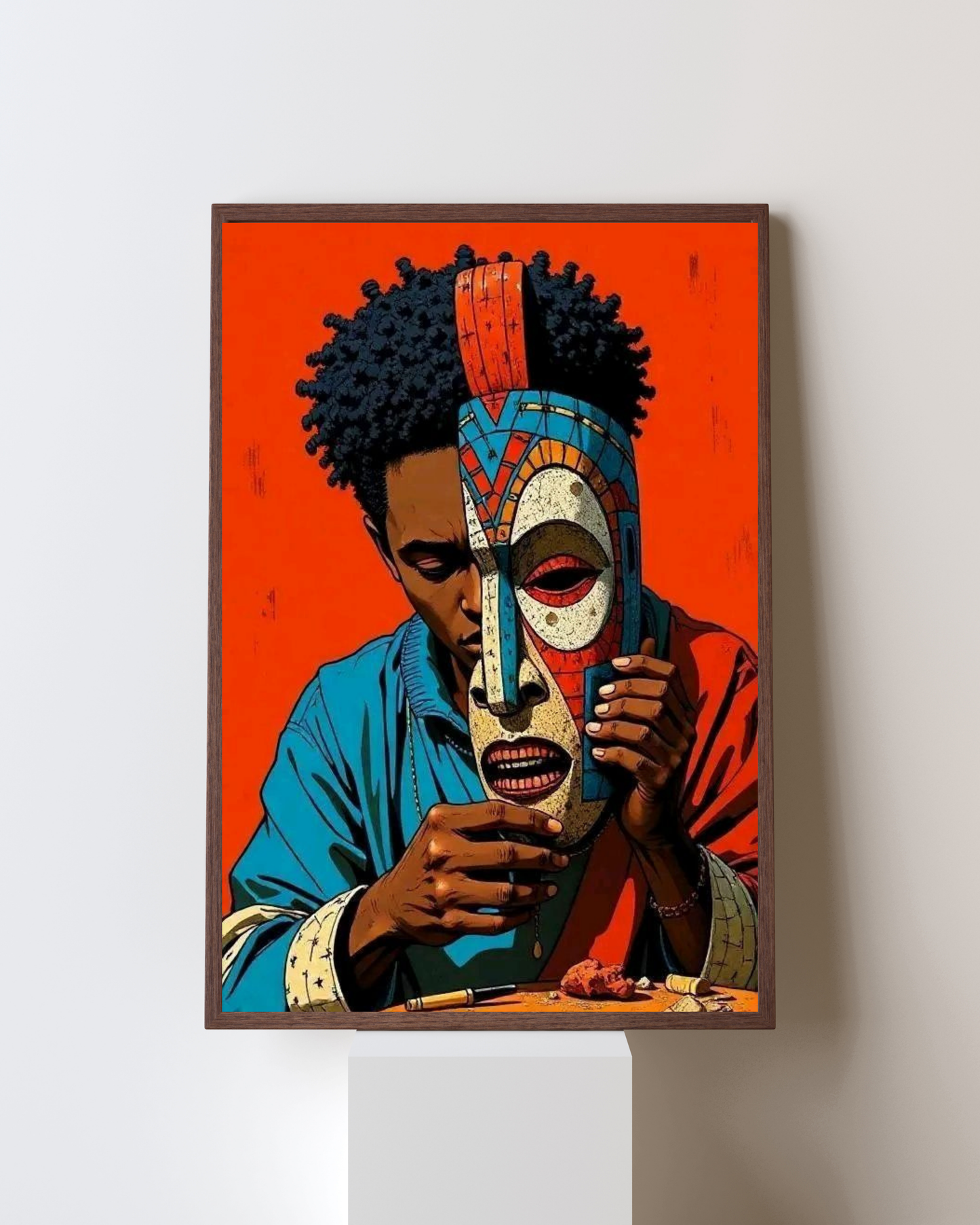 African Tribal Mask Art Frame – Vibrant Pop Culture Wall Decor