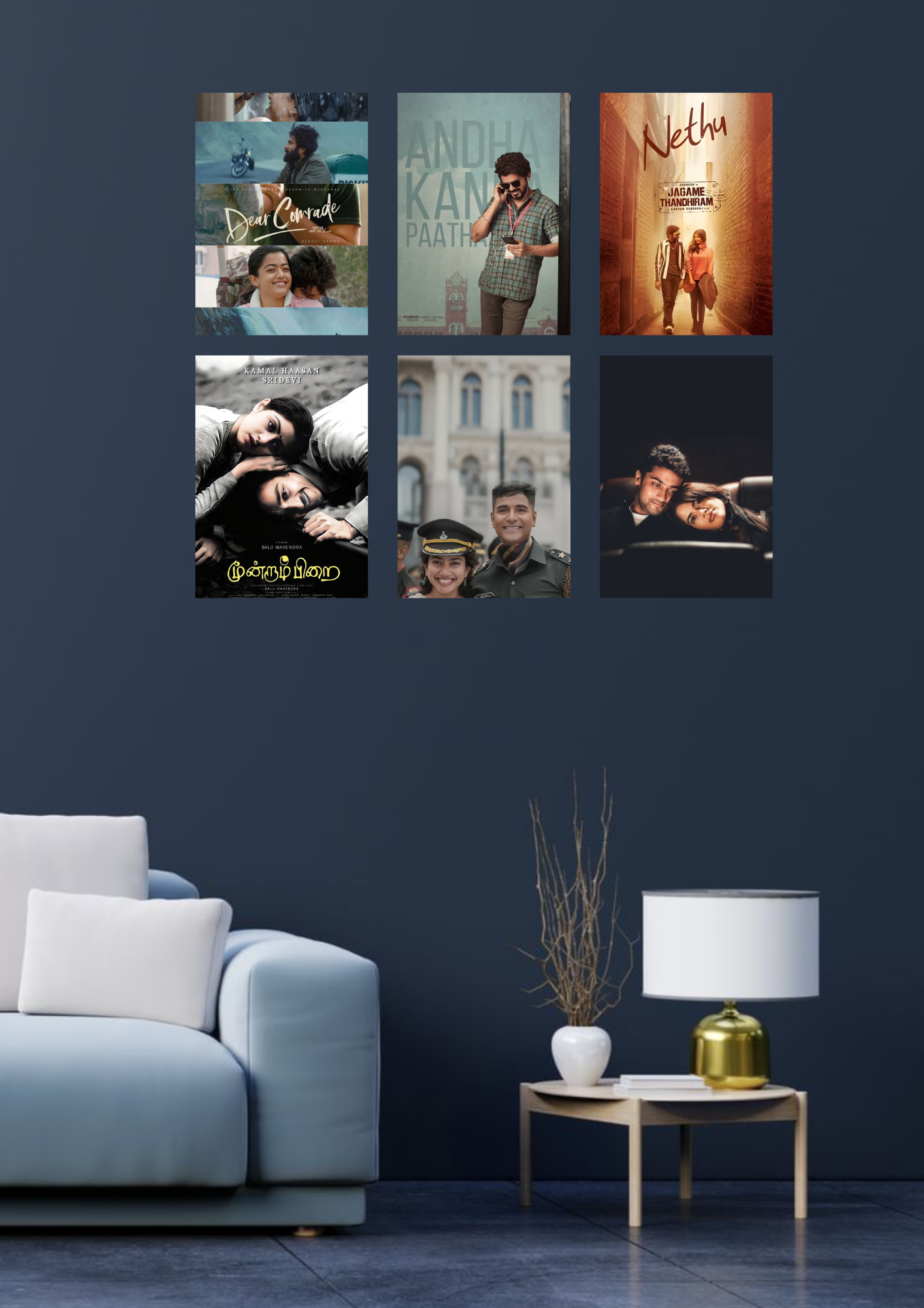 Modern Tamil Love Story Movie Edition Collage 6 Set Posters – A4 Size | Romantic Kollywood Wall Art