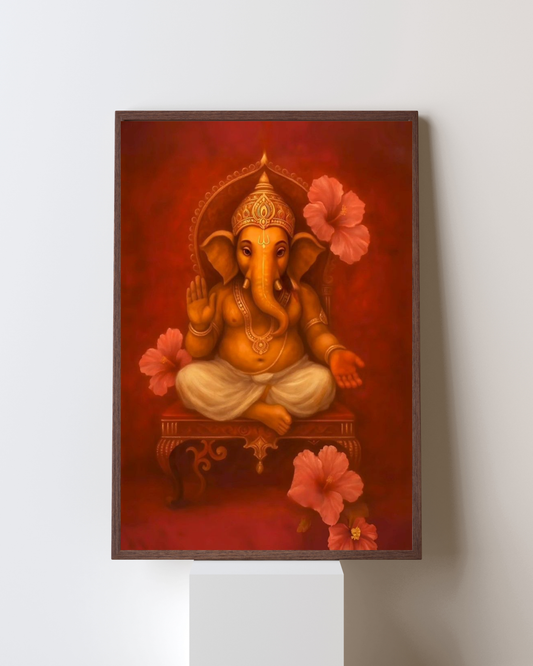 Crimson Blessings – Divine Lord Ganesha Wall Frame