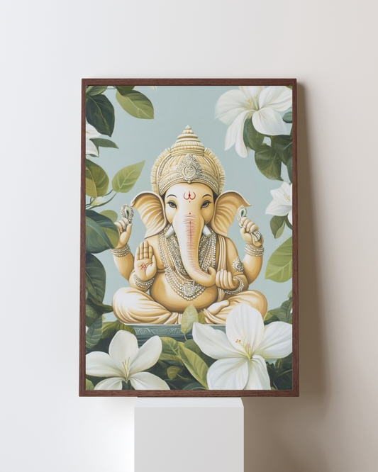 Divine Serenity – White Lotus Ganesha Wall Frame