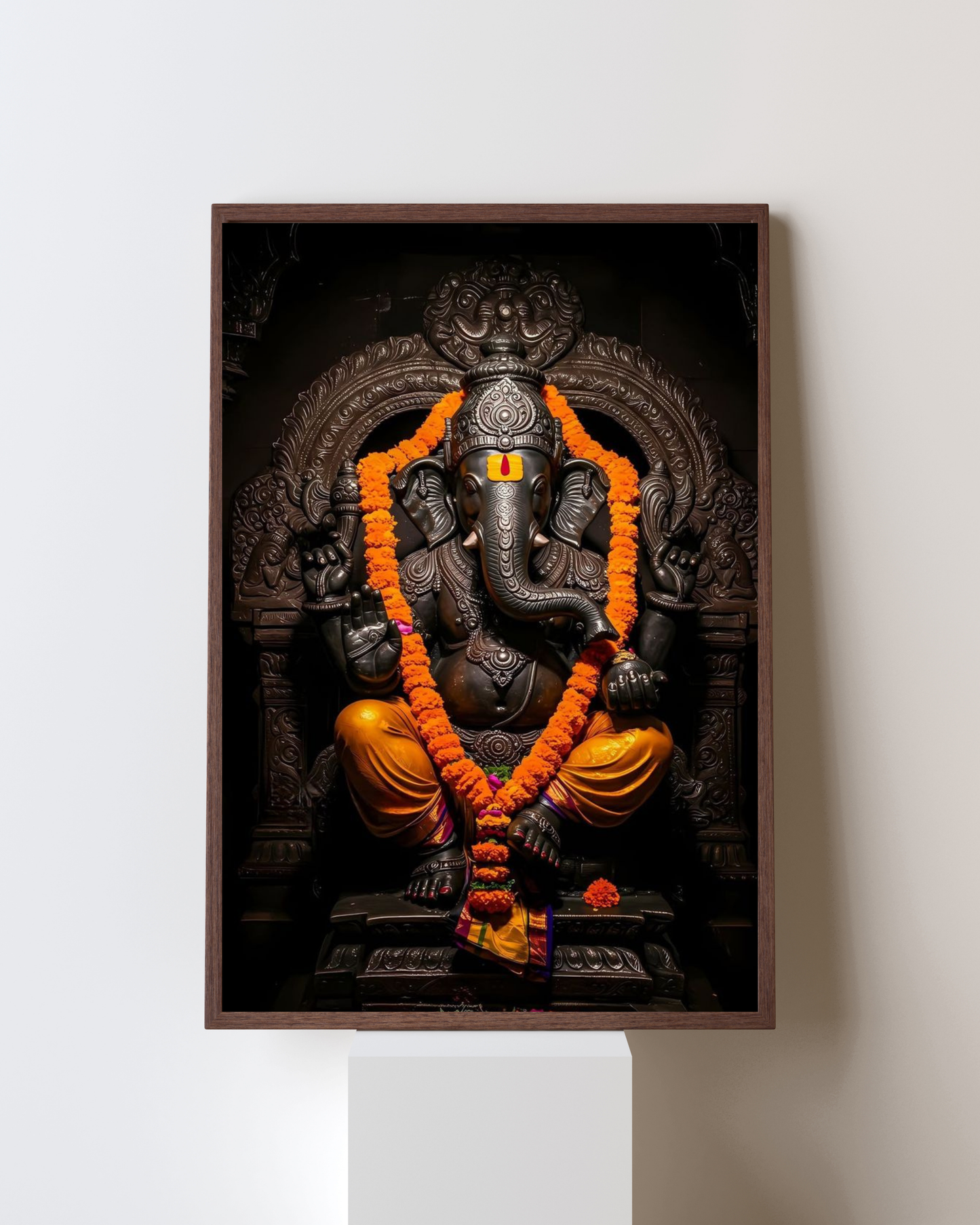 Divine Majesty – Black Stone Lord Ganesha Wall Frame