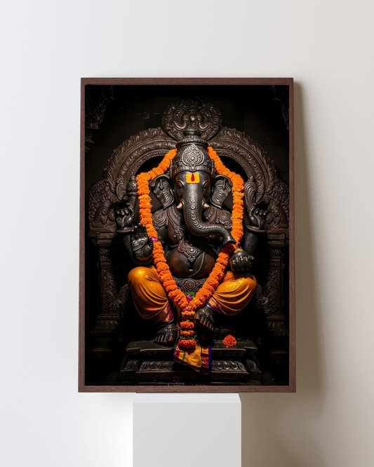 Divine Majesty – Black Stone Lord Ganesha Wall Frame