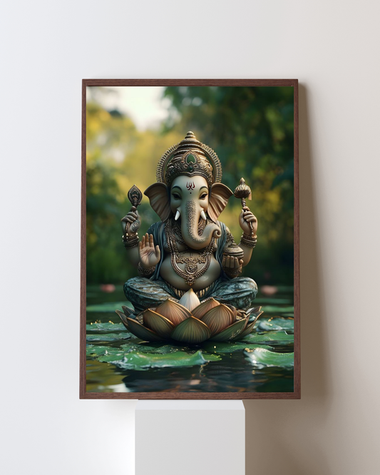 Lotus Serenity – Lord Ganesha on Lotus Wall Frame
