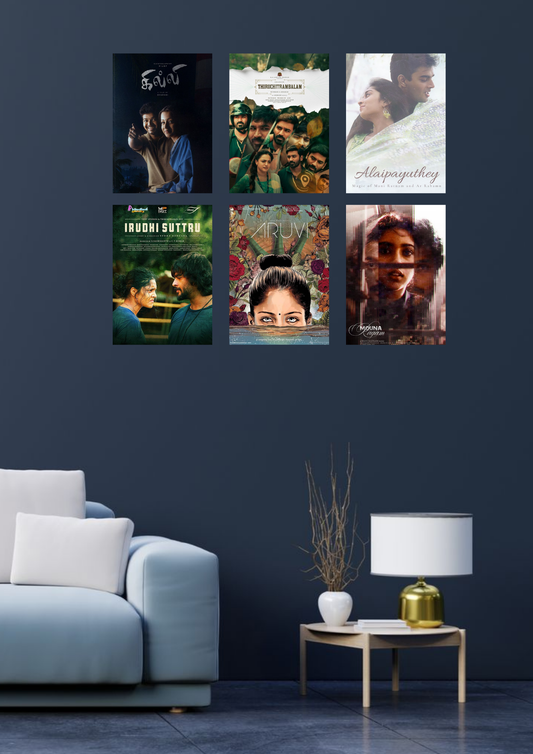 Modern Classic Tamil Movie Edition Collage 6 Set Posters – A4 Size | Cinematic Wall Art for Film Lovers