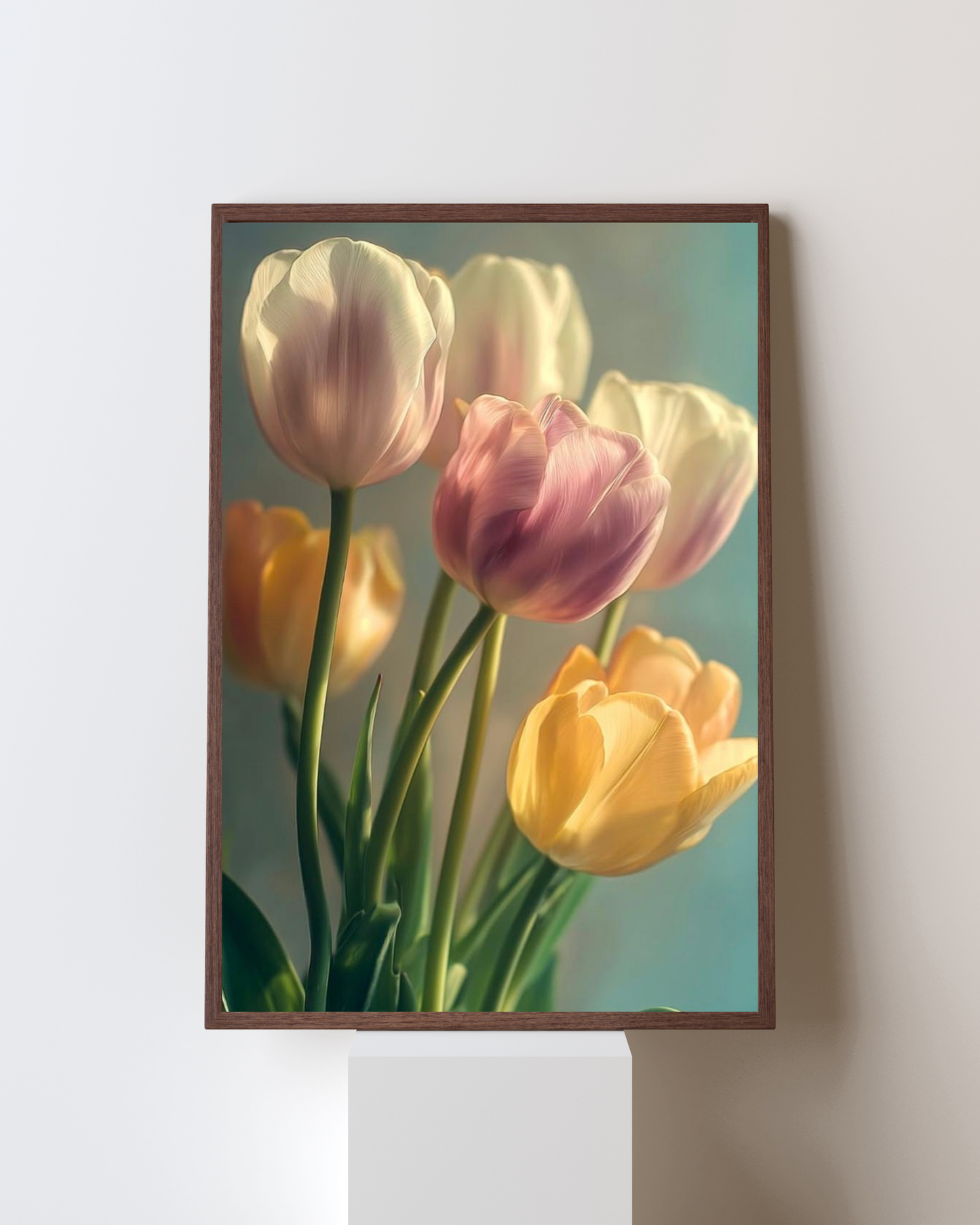 Blooming Frame – Pastel Tulip Harmony | Elegant Floral Wall Art